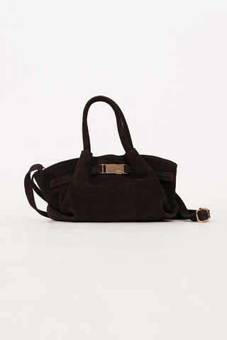Suede handtas leer met crossbody bruin - Pleun