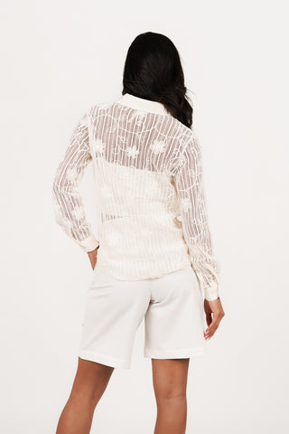 Gehaakte blouse met bloemen ecru - Presley