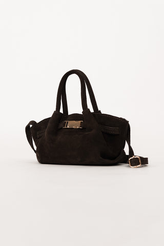 Suede handtas leer met crossbody bruin - Pleun