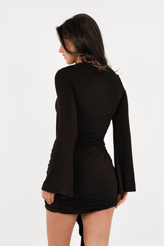 Jurk met strik detail bruin - Lezy