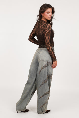Balloon fit jeans met strass acid blauw - Riff