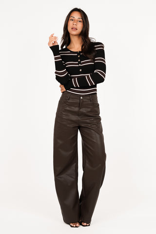 Gestreepte rib bodysuit bruin/zwart - Scotty