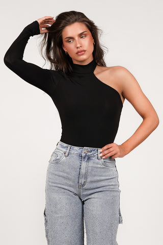 One shoulder body zwart - Alwina