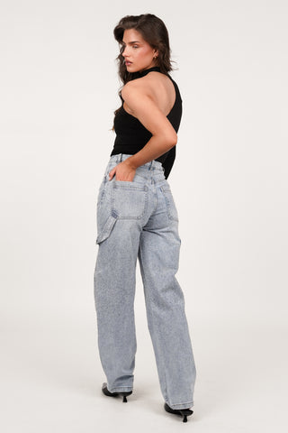 Balloon fit jeans strass licht blauw - Cilou