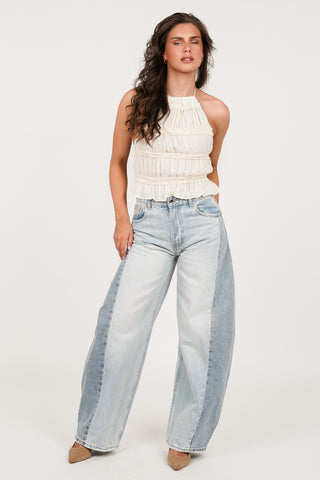 Barrel jeans double denim licht blauw - Jolie