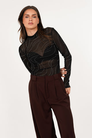 Mesh bodysuit met strass zwart - Kendall