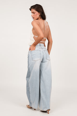 Barrel jeans double denim licht blauw - Jolie