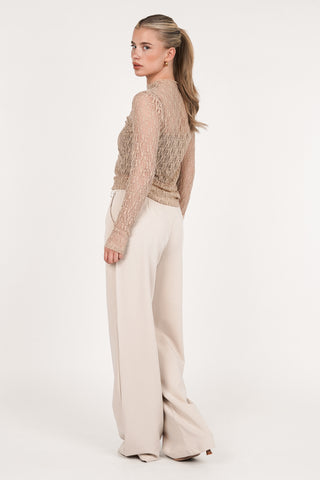 Kanten top met lange mouwen taupe - Minou