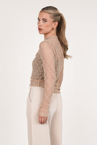 Kanten top met lange mouwen taupe - Minou