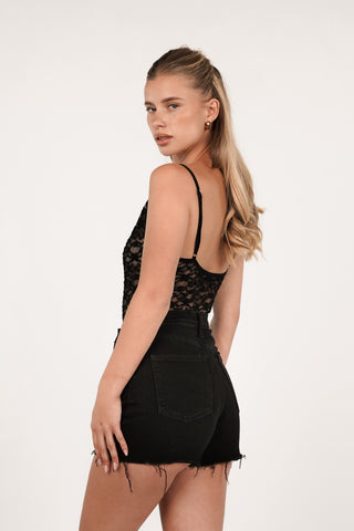 Denim skort met overslag zwart - Evy