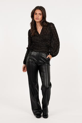 Overslag blouse met lurex bruin - Mona