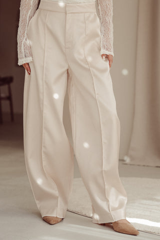 Satijnen pantalon barrel fit creme - Stevie