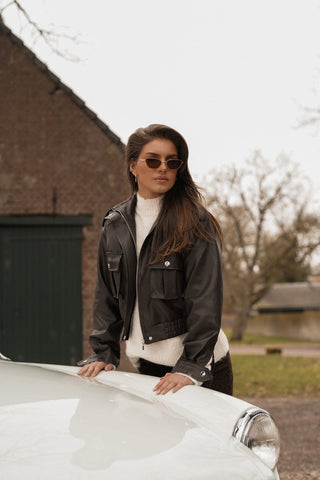 Bikerjacket leatherlook choco bruin - Bobby