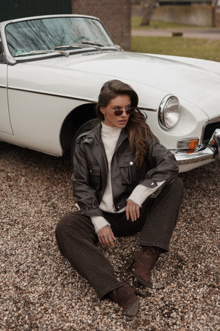 Bikerjacket leatherlook choco bruin - Bobby