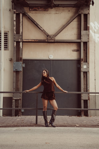 Short peplum suede bruin - Melly