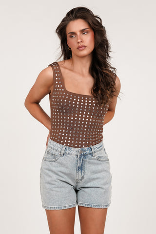 Bodysuit met studs bruin - Harper