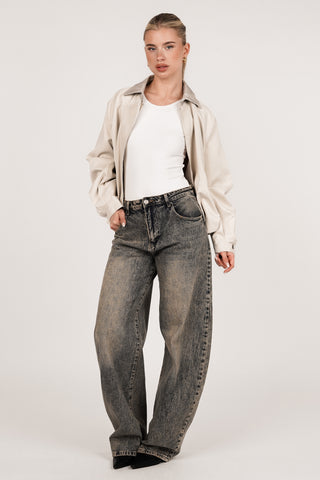 Bomberjack met leatherlook kraag beige - Vienna