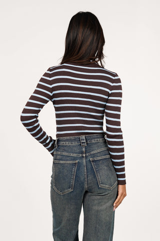 Gestreepte bodysuit met kraag bruin/blauw - Lulu