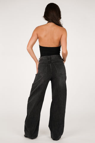 Barrel jeans high waist donker grijs -  Gabi