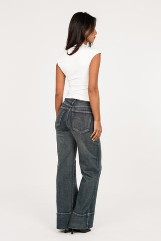 Wide leg jeans acid wash blauw - Caty