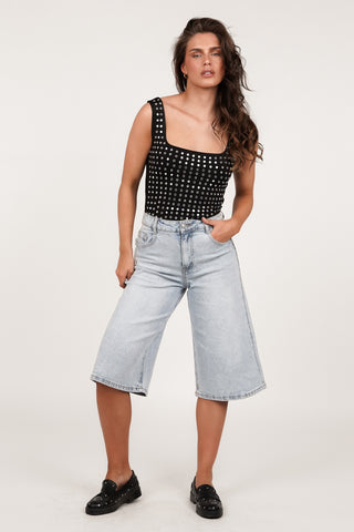 Denim jort lang licht blauw - Vieve