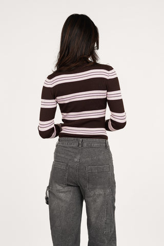 Gestreepte rib bodysuit bruin/roze - Scotty