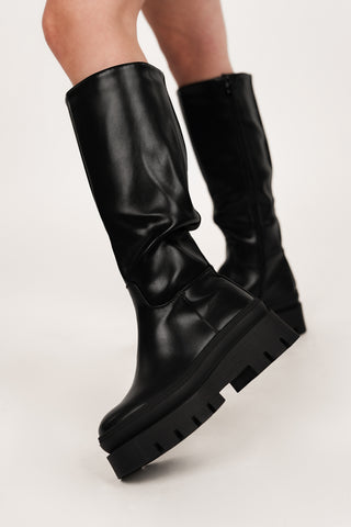 Hoge laarzen met platform zool zwart - Bente