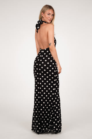 Halter maxi jurk dots zwart/wit - Jazz