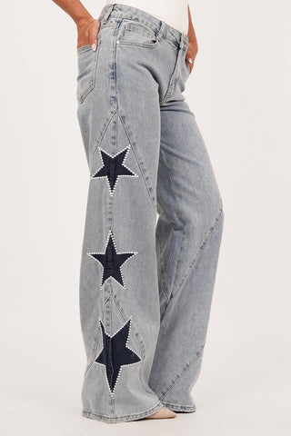 Wide leg jeans met sterren blauw - Louisa