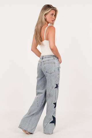 Wide leg jeans met sterren blauw - Louisa