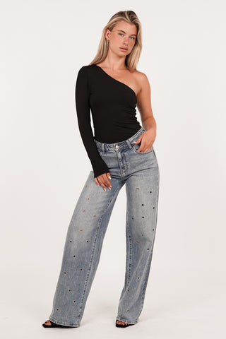 Straight leg jeans met eyelets blauw - Natalia