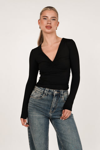 Crop top met v hals zwart - Berit