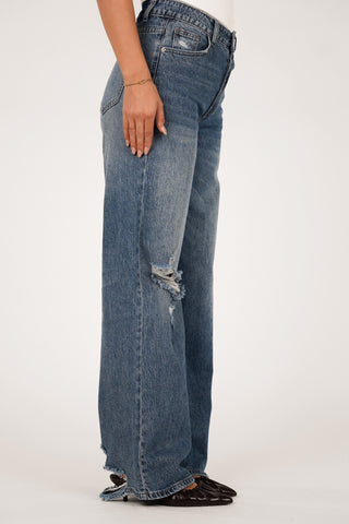 Destroyed straight leg jeans blauw - Hudson