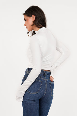 Stretch top met plooien wit - Ellen