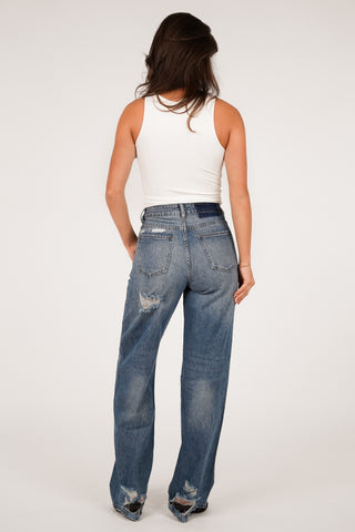 Destroyed straight leg jeans blauw - Hudson