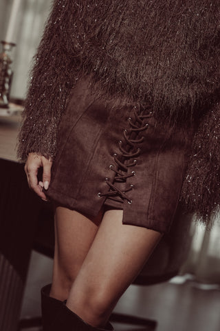 Rokje suede met veter details bruin - Elina