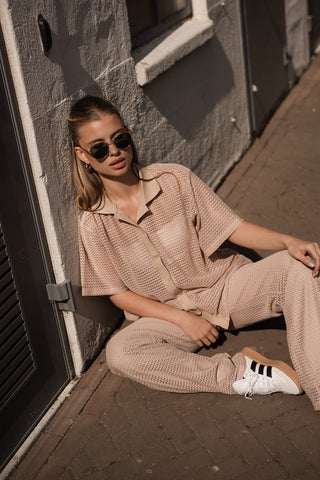 Gehaakte oversized blouse beige - Kitty