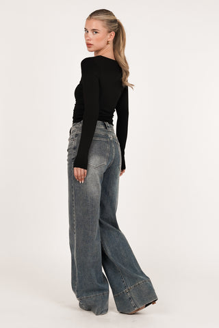 Wide leg jeans acid wash licht blauw - Caty