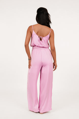 Wijde jumpsuit satin roze - Rowi