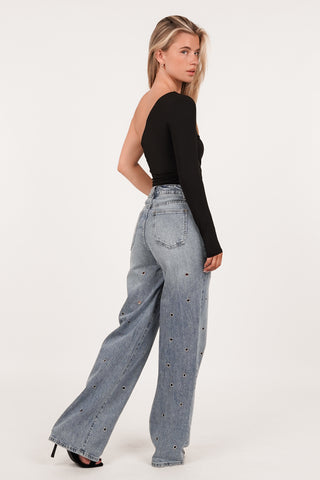 Straight leg jeans met eyelets blauw - Natalia