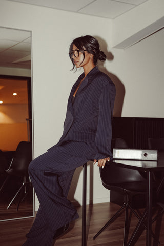 Oversized blazer met krijtstreep donker blauw - Vive