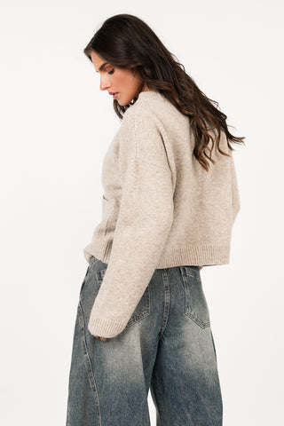 Gebreid vest met knopen beige - Ezra