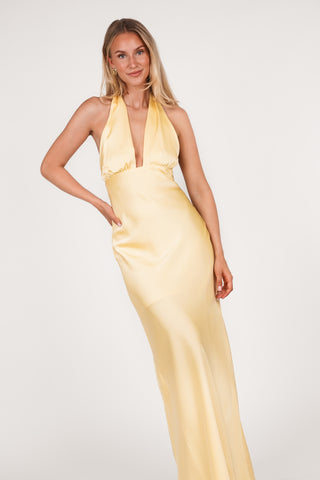 Zomer jurk maxi met halter geel - Carmen