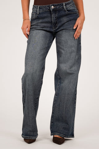 Straight leg jeans mid waist blauw - Logan