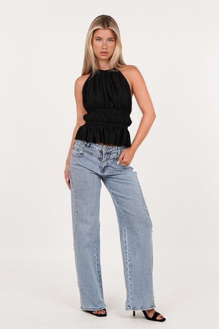 Mid waist jeans met studs blauw - Romilly