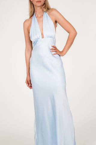 Zomer jurk maxi met halter licht blauw - Carmen