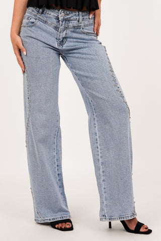 Mid waist jeans met studs blauw - Romilly