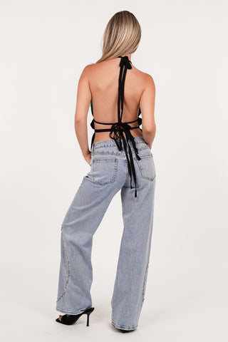 Mid waist jeans met studs blauw - Romilly