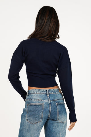 Polo sweater v-hals navy - Louise