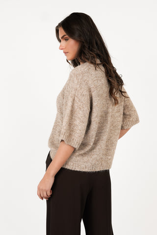 Zachte trui met korte mouw taupe - Annelou